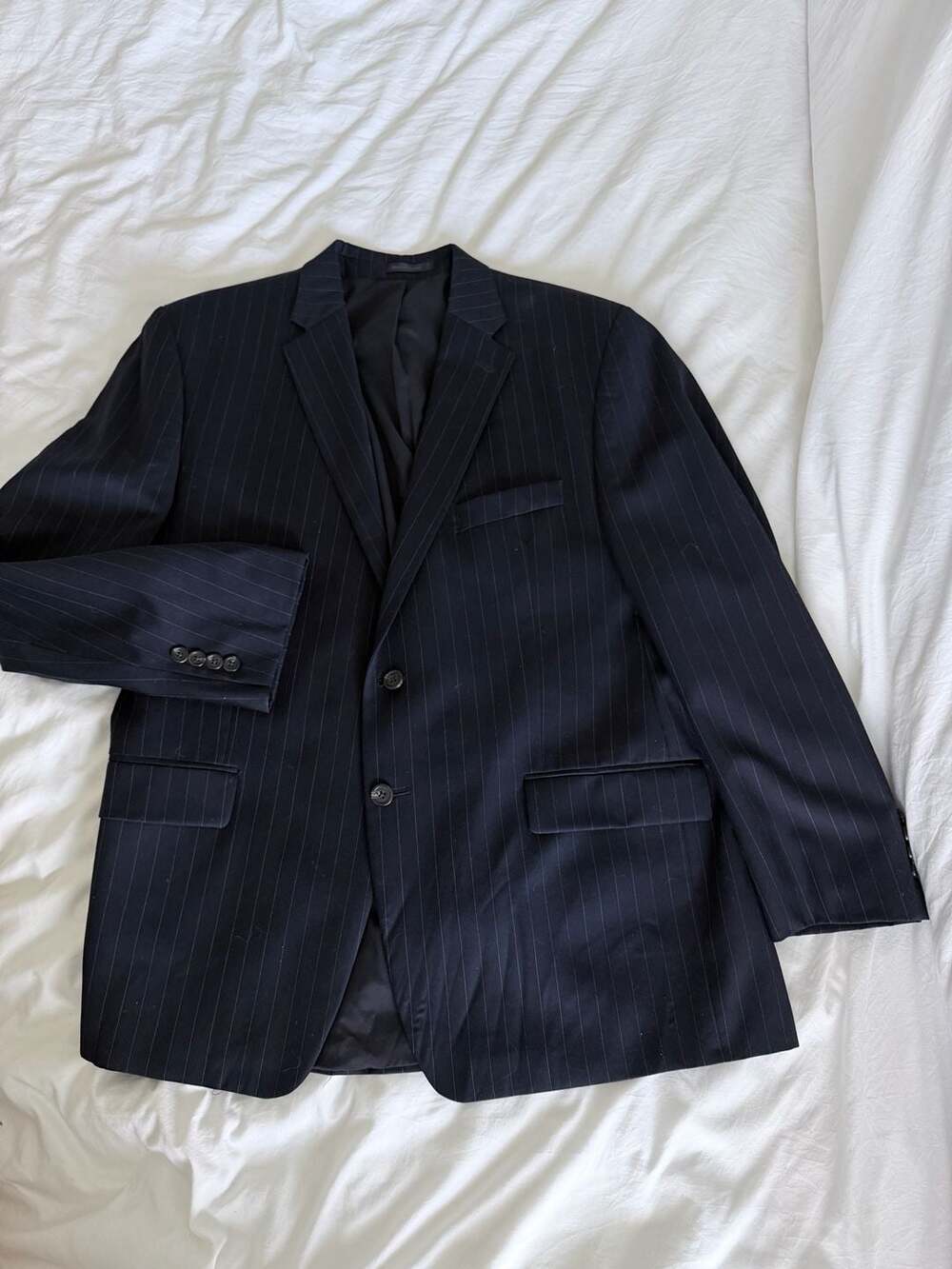 Lauren Ralph Lauren Navy Blue Pinstripe 100% Wool Suit Jacket Blazer